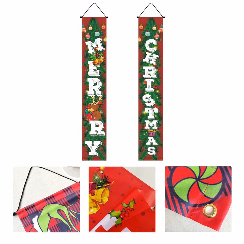 MOQ 50 Christmas Door Banner Red Plaid Decoration Holiday