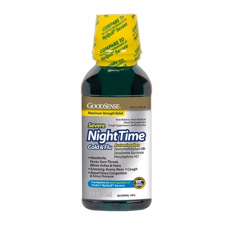 Night Time Severe Cold & Flu Medicine - Max Strength 12 oz