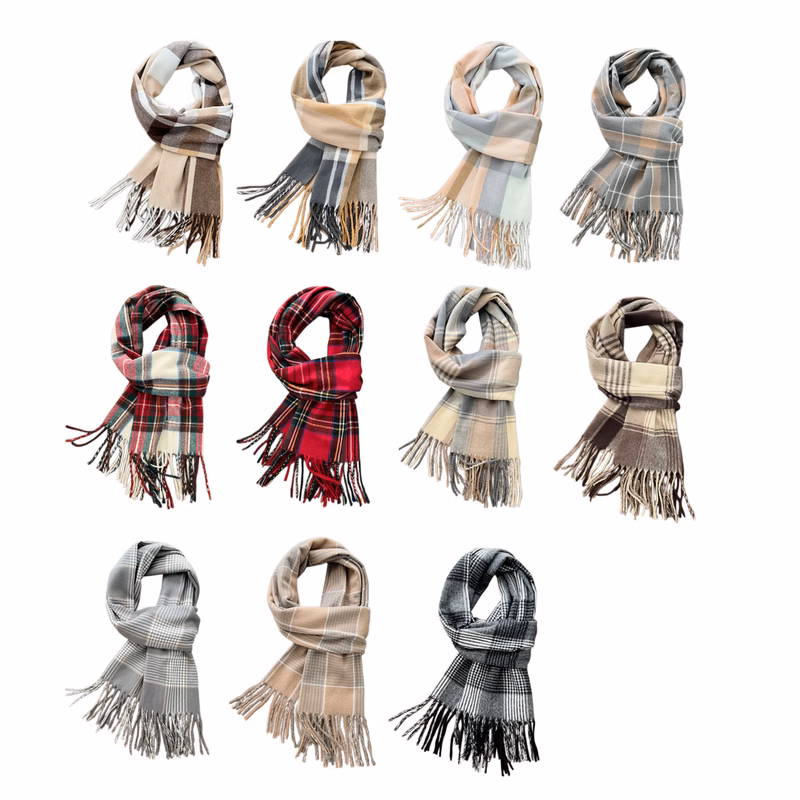 Narrow Plaid Fringe Scarf