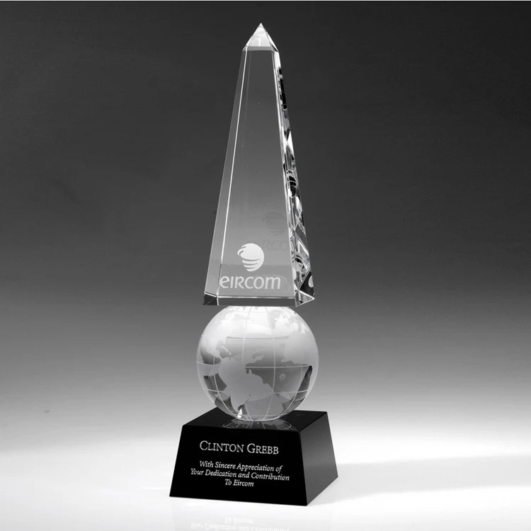 12" Crystal Award-Monumental Globe Obelisk 1