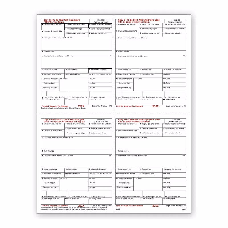 W-2 Tax Forms Set, 4-Up