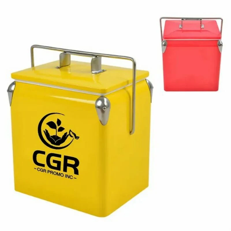 14-Quart Vintage Metal Cooler Storage Box - Classic Design 1