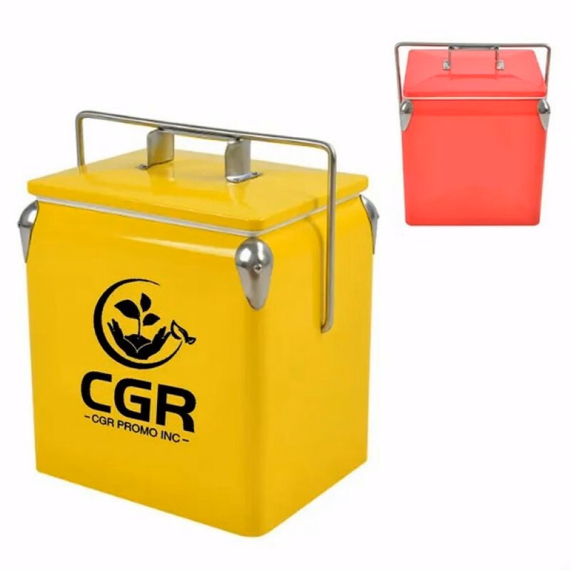 14-Quart Vintage Metal Cooler Storage Box - Classic Design