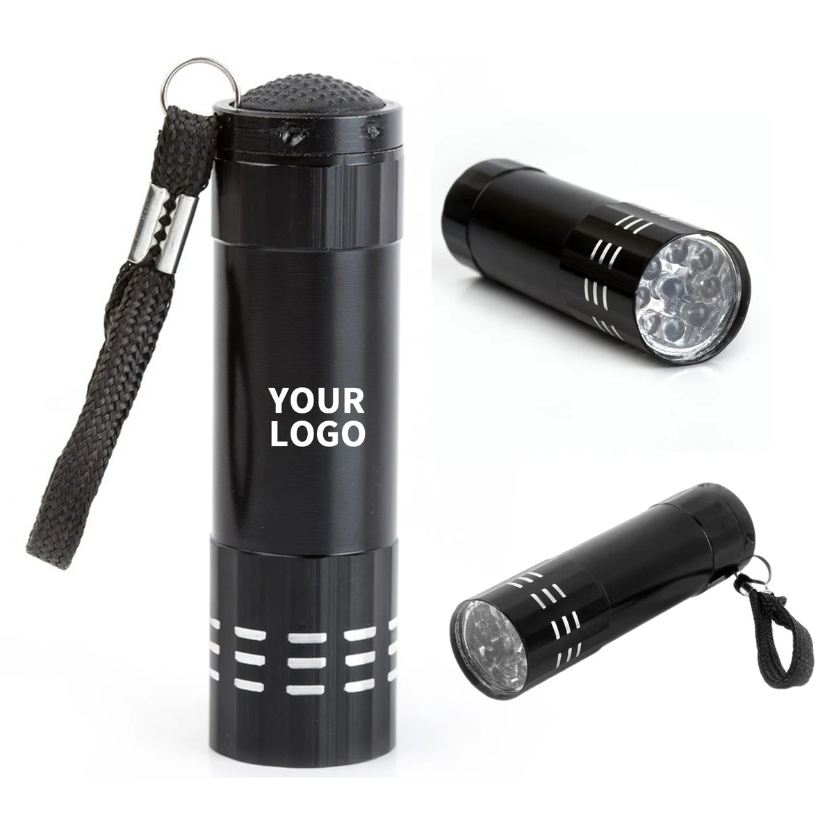 Aluminum Alloy Flashlight With Nine Led And Strap 3.2" 1