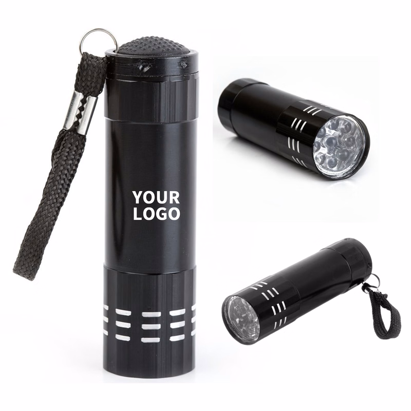 Aluminum Alloy Flashlight With Nine Led And Strap 3.2"