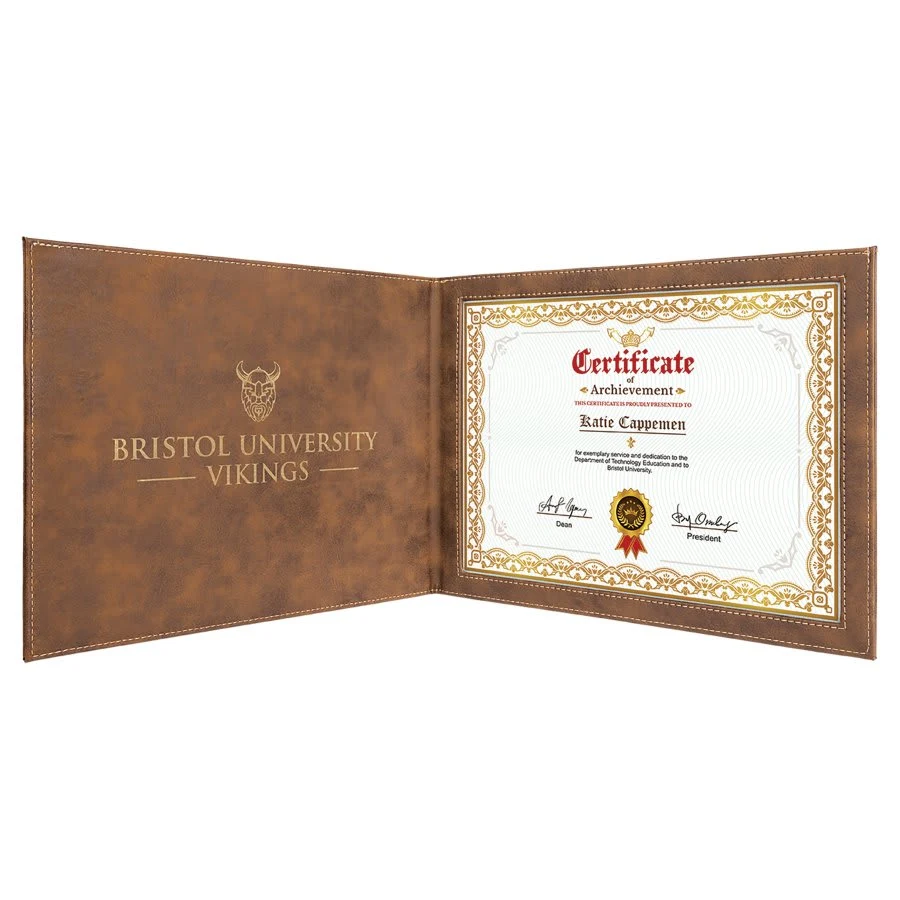 9" x 12" Rustic/Gold Leatherette Certificate Holder for 8 1/2" x 11" 1