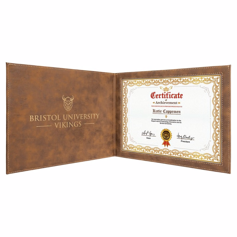 9" x 12" Rustic/Gold Leatherette Certificate Holder for 8 1/2" x 11"