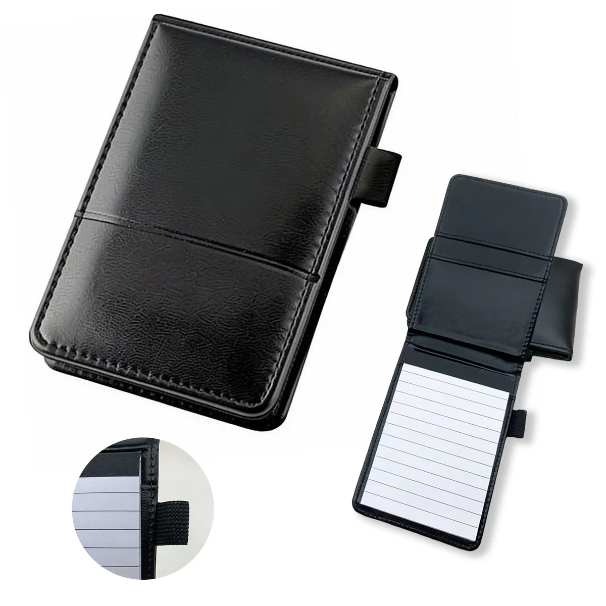 A6 PU Leather Sticky Notebook w/ Pen Holder 1