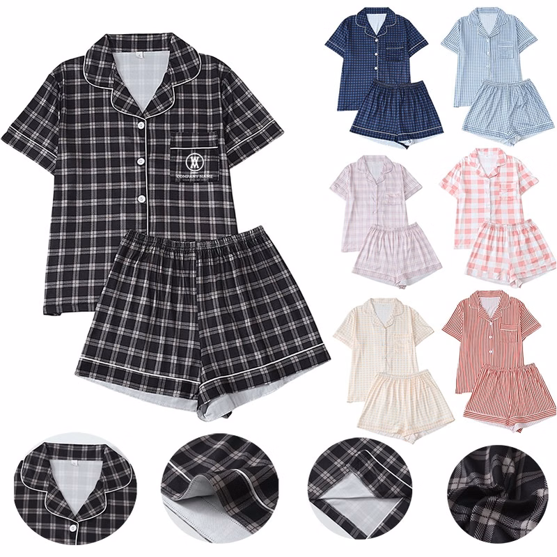 Women Plaid 2 Piece Soft Short Sleeve Pjs Set