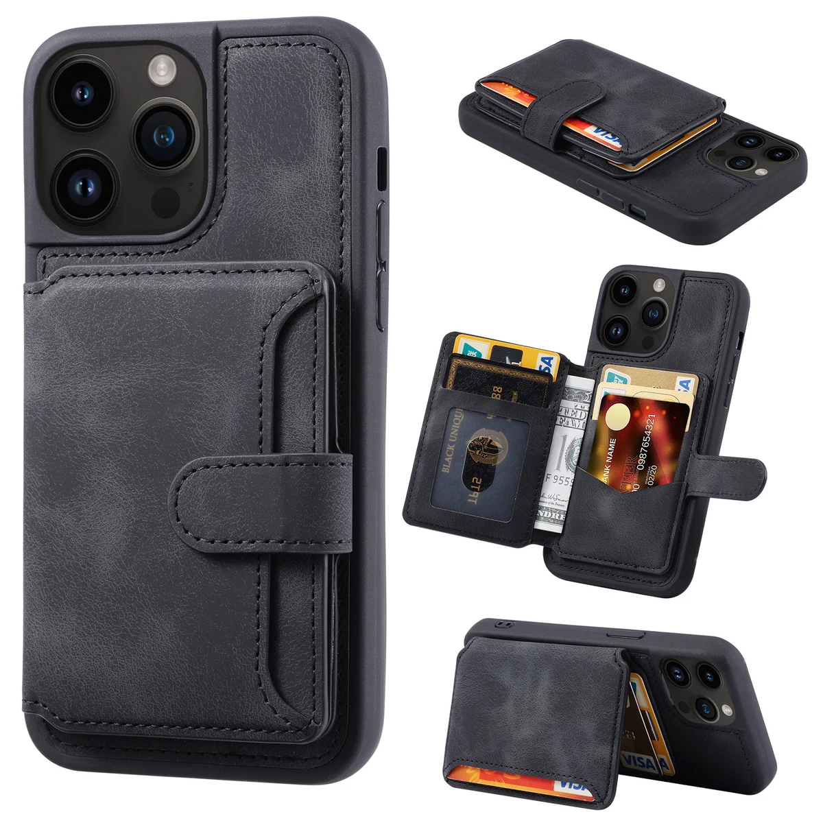Phone Wallet Case With Magnetic Back Flip Card Holder 1