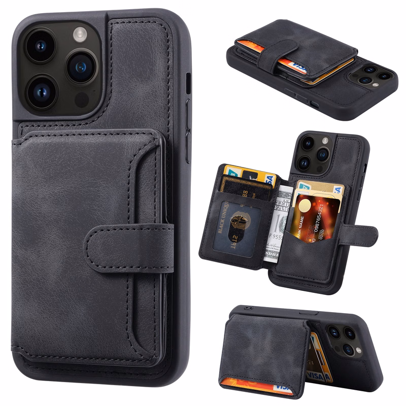 Phone Wallet Case With Magnetic Back Flip Card Holder