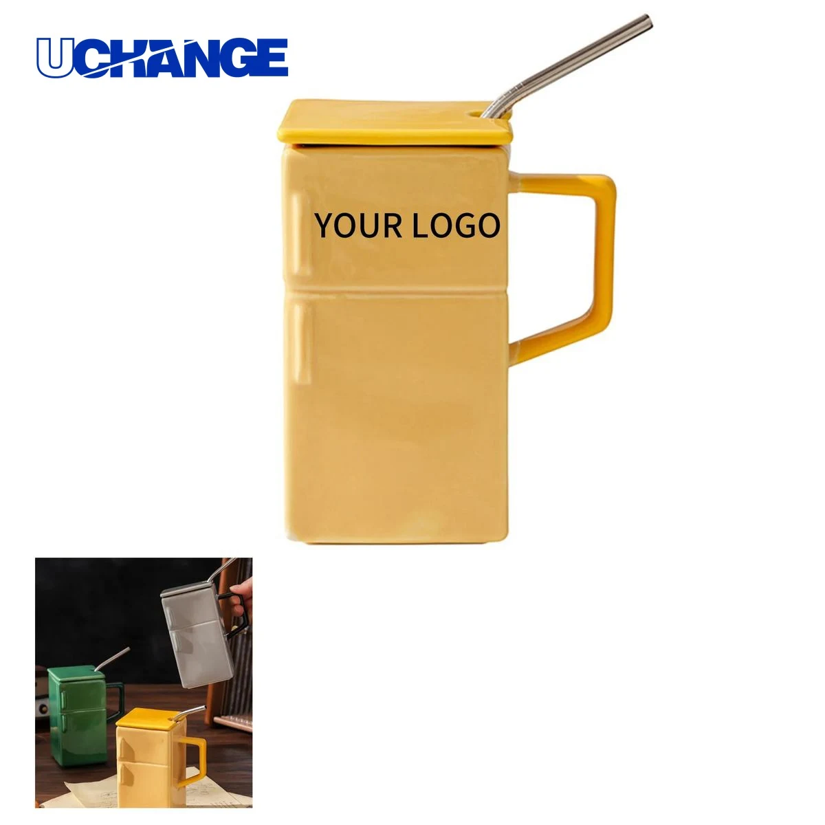 Ceramic Mug Drinkware with Straw Lid for Home Use 1