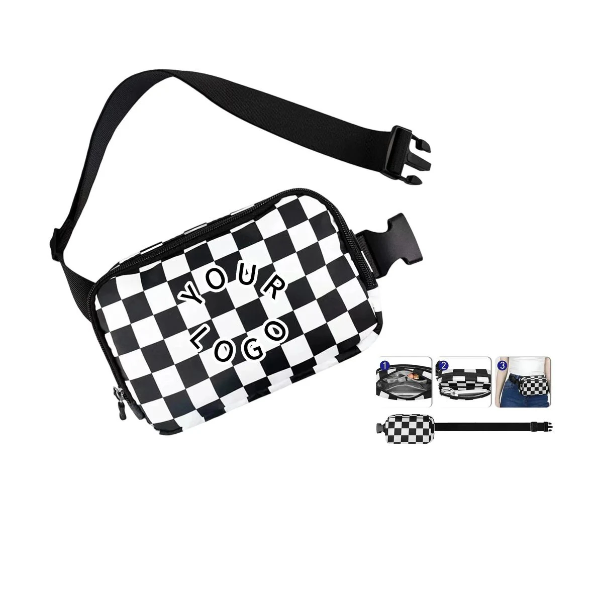 Oxford Belt Bag with Adjustable Strap and Zippered Pockets 1