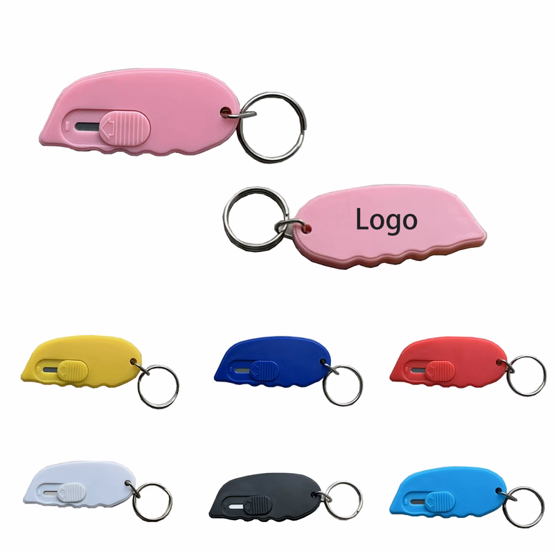 Retractable spring keychain with a small knife