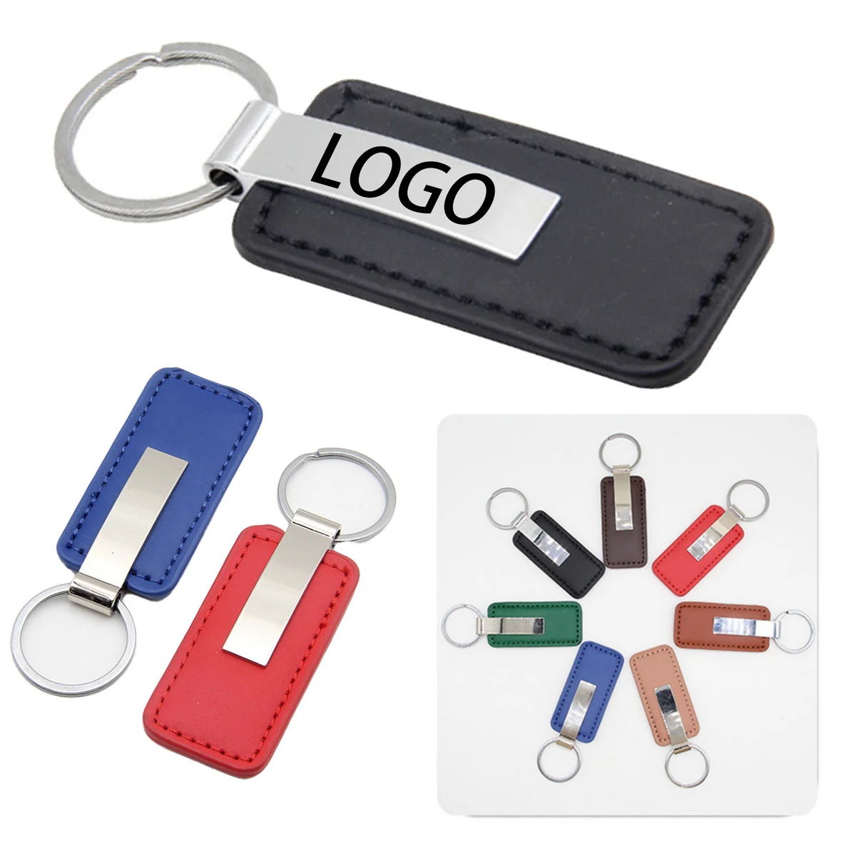 Leather Rectangular Logo Key Chain 1