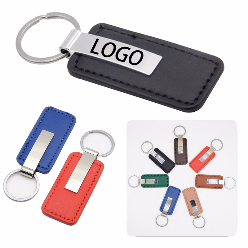 Leather Rectangular Logo Key Chain