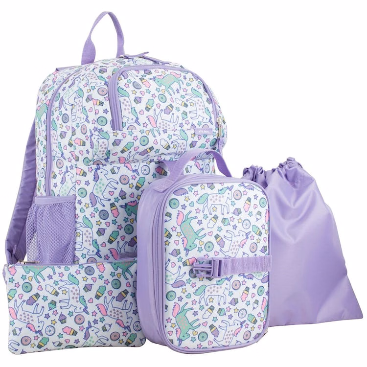 18" Backpack Combo Sets - 4 Pieces Purple Unicorns