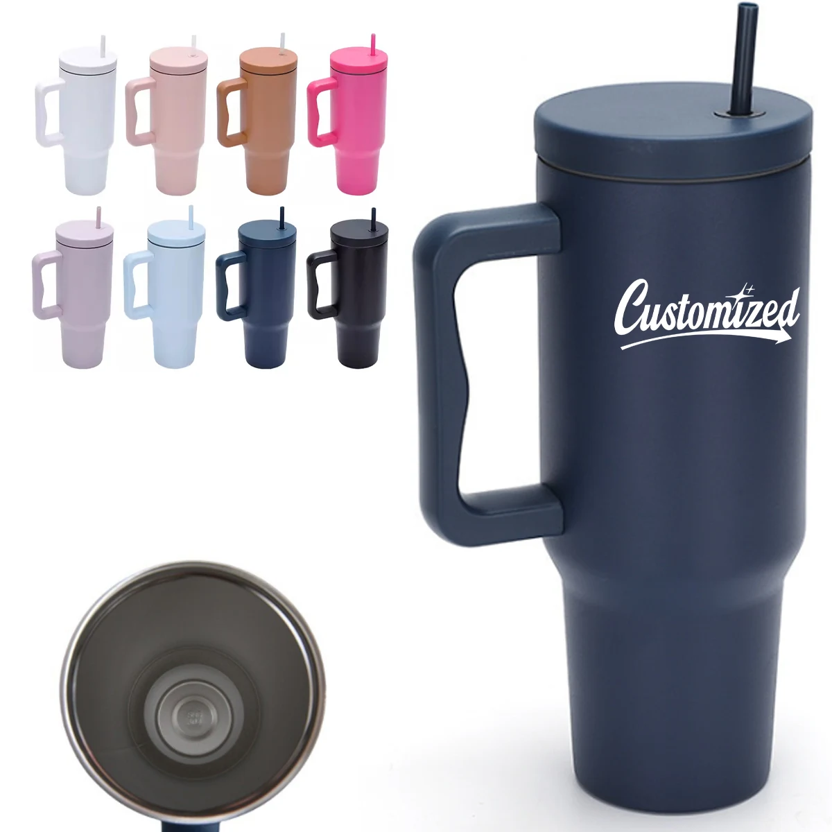40Oz. Stainless Steel Tumbler with Handle & Straw 1