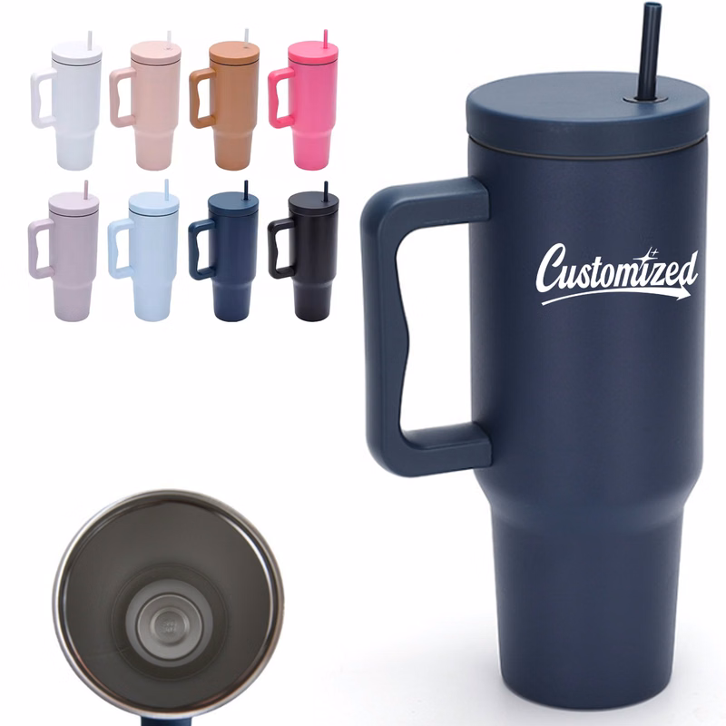 40Oz. Stainless Steel Tumbler with Handle & Straw