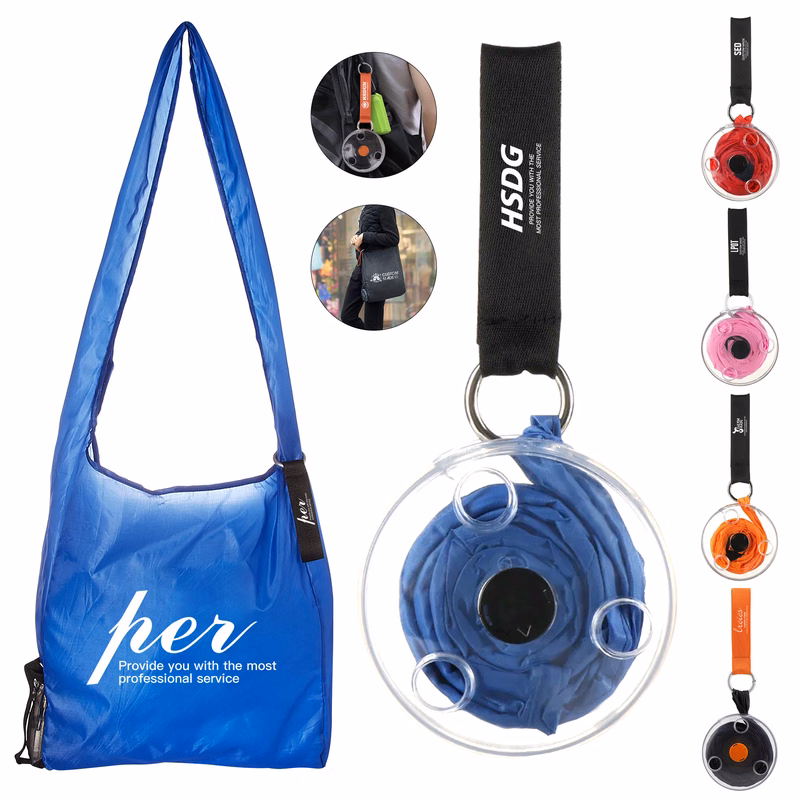 Rotating Disc Expandable Shopping Bag With Pull-out Handle 4"x4"