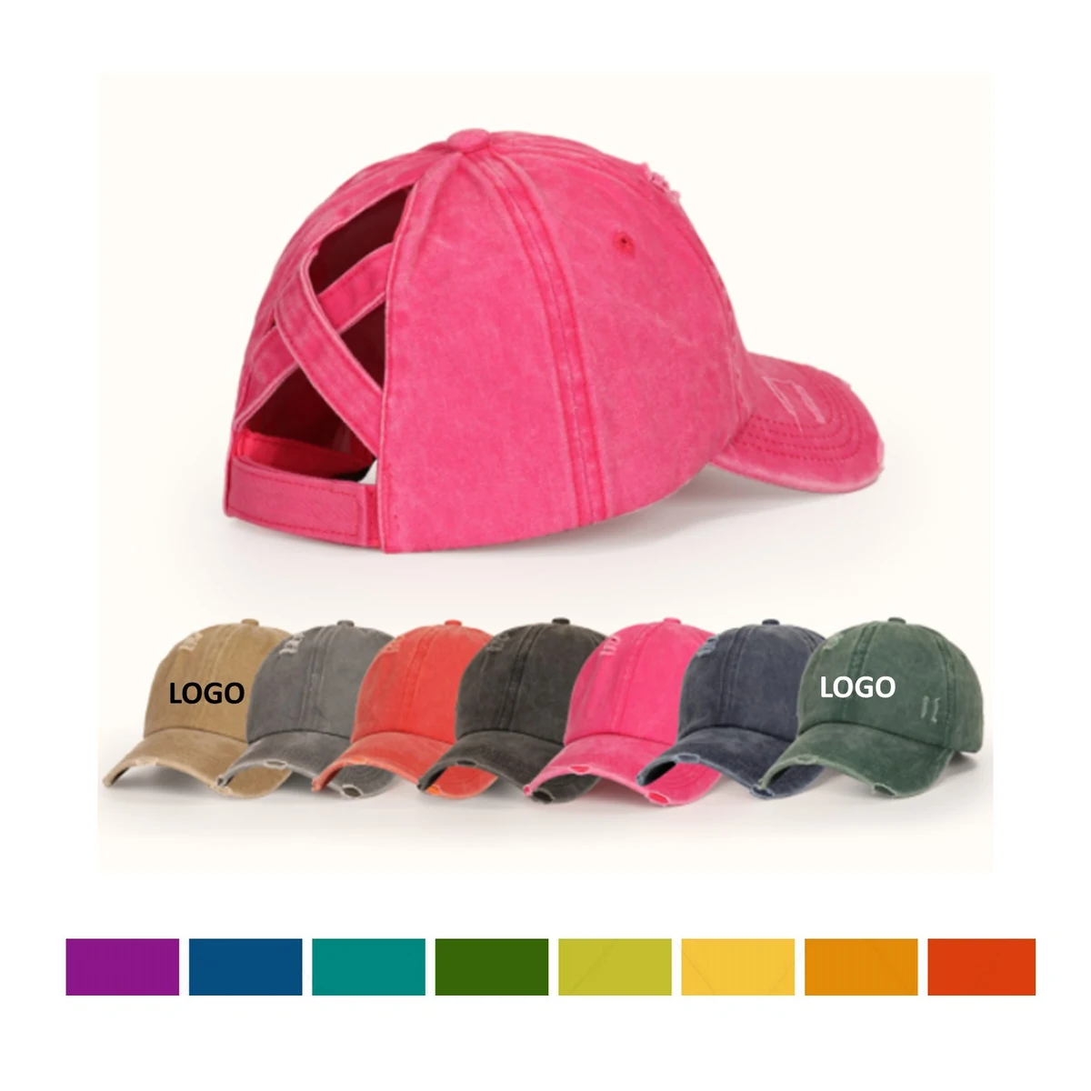 Washed Denim Ponytail Baseball Cap 1