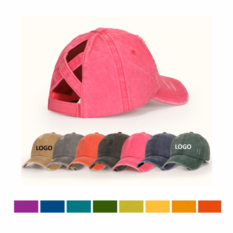 Washed Denim Ponytail Baseball Cap