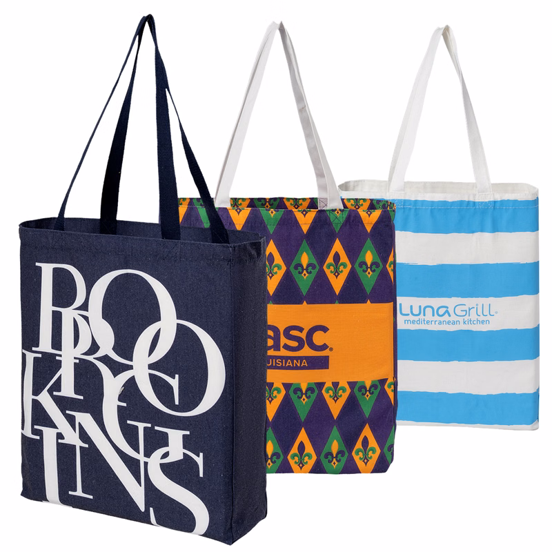 8 Oz. Sublimated Poly Canvas Shopping Tote Bag w/ Gusset (14" x 16" x 4")