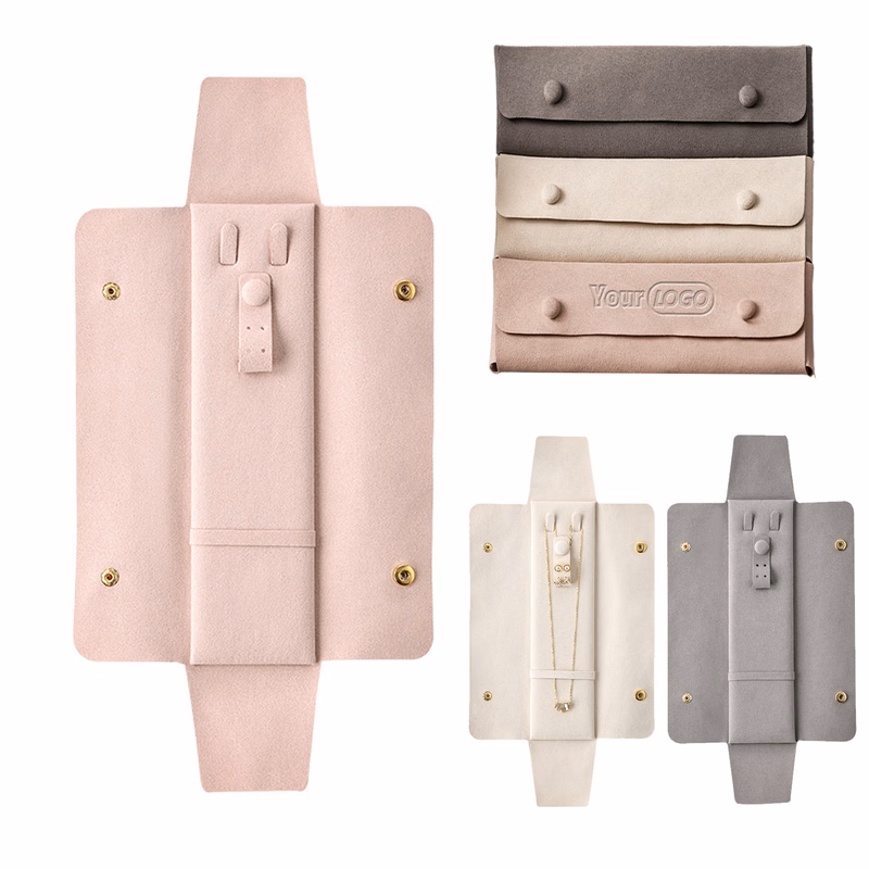 Suede Jewelry Travel Roll With Button Snap