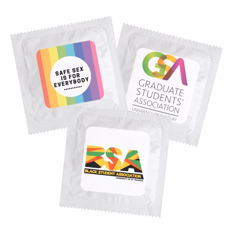 Individual Condom w/ Square 4 Color Process Printing Decal (CMYK)