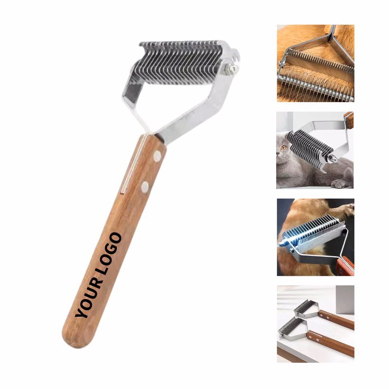 Wood Handle Pet Deshedding Dematting Comb 7.9" Length X 3.4" Width