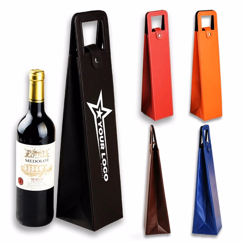 Single Bottle Premium Leather Reusable Wine Bag with Handle