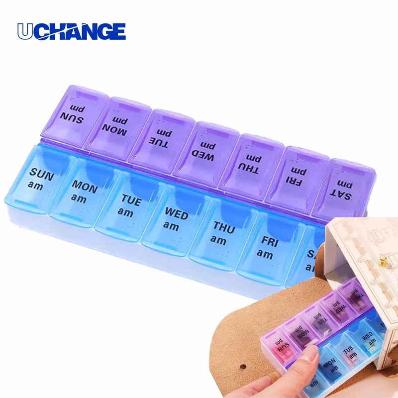 Portable 7 Day 14 Slot Pill Organizer Case