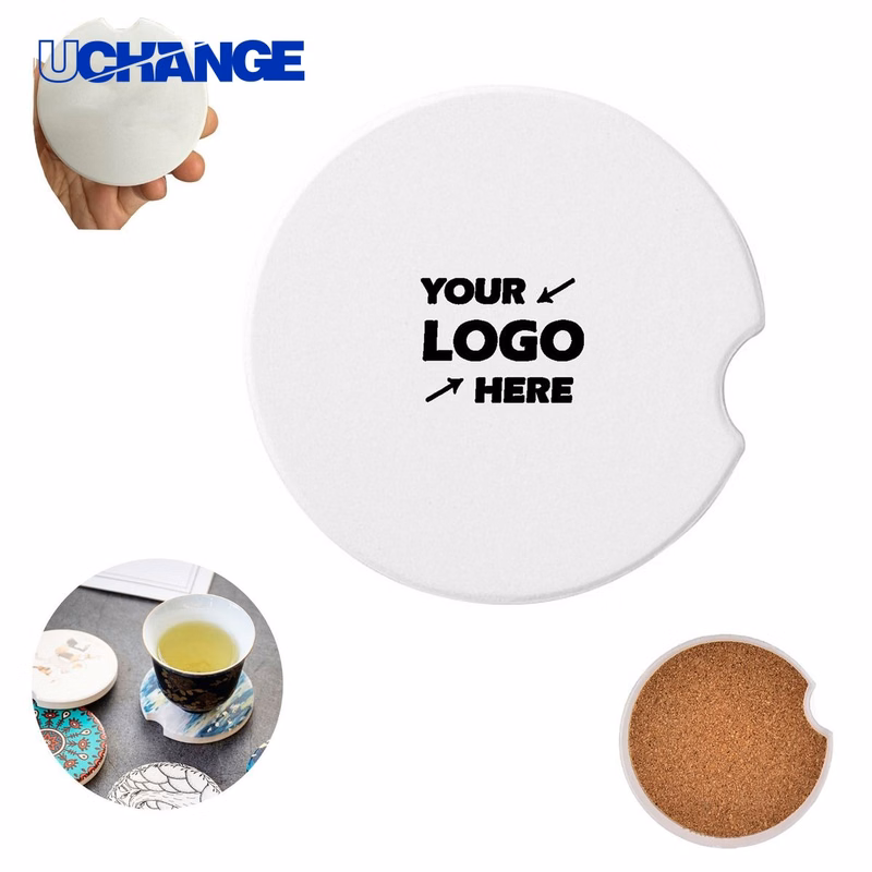 2.56" Anti-Slip Absorbent Ceramic Car Coaster with Cork Base