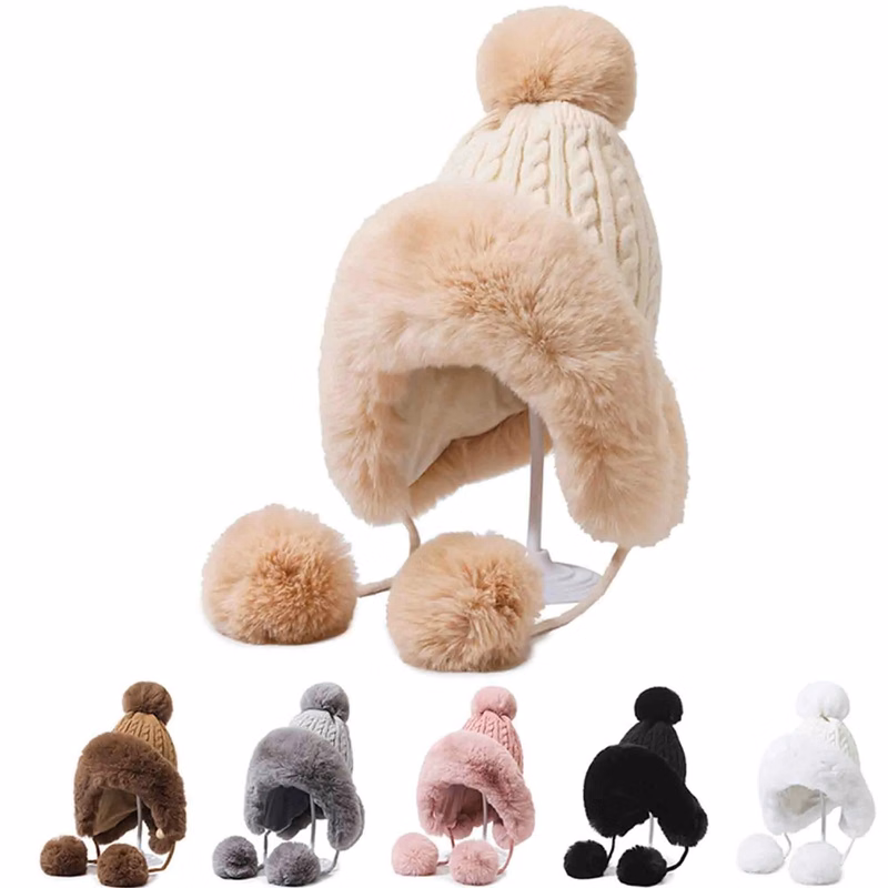 Winter Beanie Hat Peruvian Ski Ear Flaps Caps Lined Poms