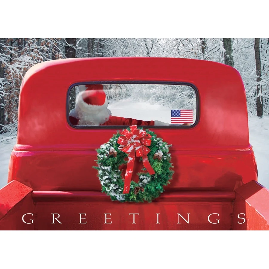 4-Wheeled Sleigh Vintage Truck Christmas Card 1