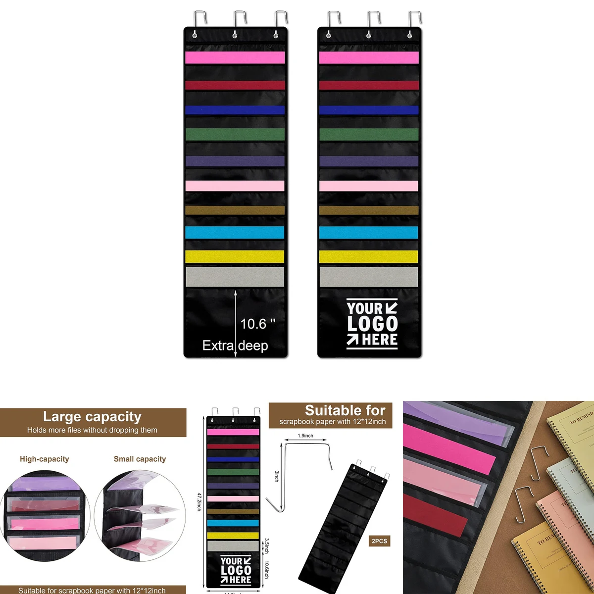 12 x 12 Inch Office Cardstock Paper Storage Scrapbook Hanging Wall File Organizer with Door Hangers 1