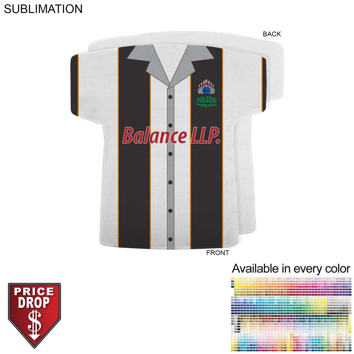 Bowling Shirt Shape Microfiber Dri-Lite Terry Keepsake Towel, 18x17, Sublimated Front Side 1