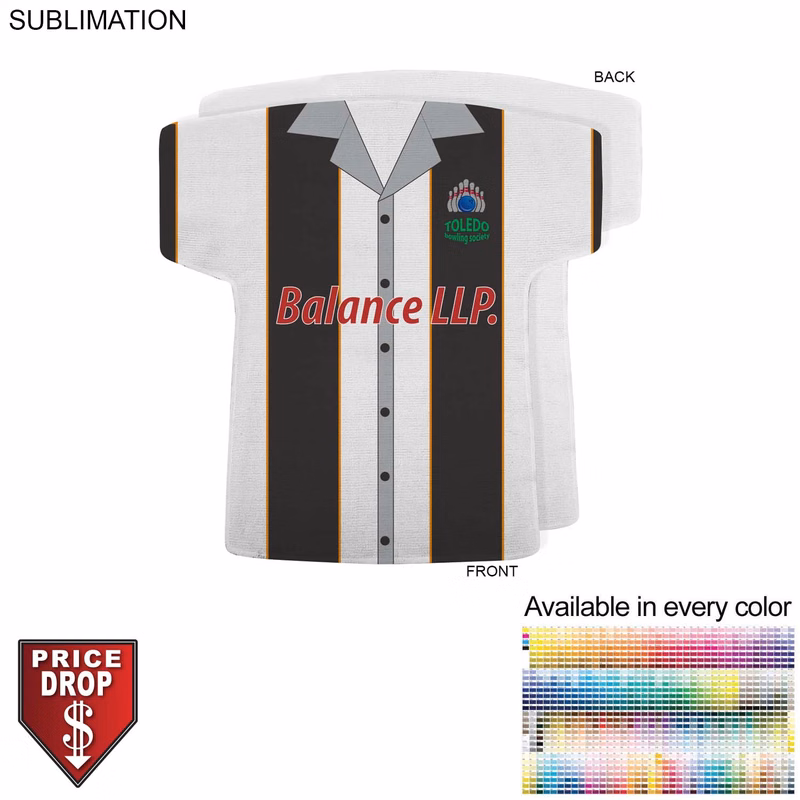 Bowling Shirt Shape Microfiber Dri-Lite Terry Keepsake Towel, 18x17, Sublimated Front Side
