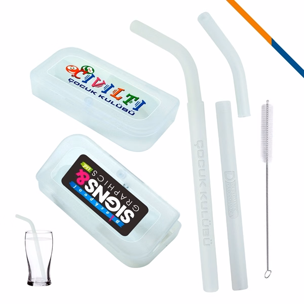Custom Detachable Silicone Straws with Cleaning Brush — Flexible Portable Drinkware