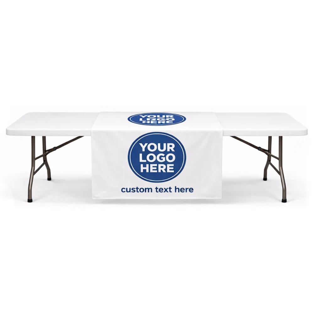 36" x 84" White Table Runner w/ Front Logo 1