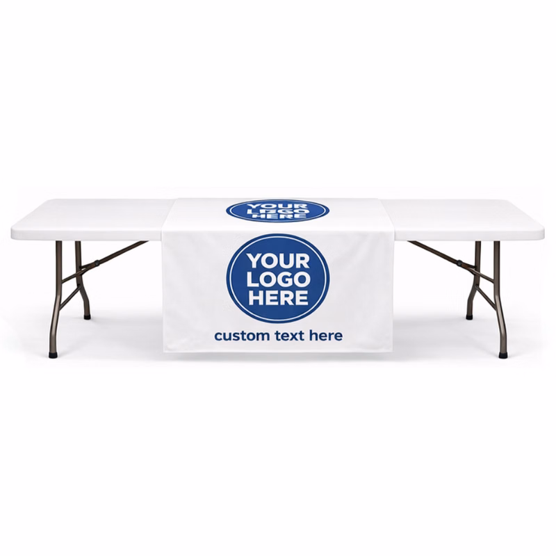36" x 84" White Table Runner w/ Front Logo