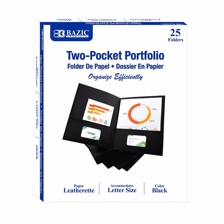 2 Pocket Folders - Black 25 Pack