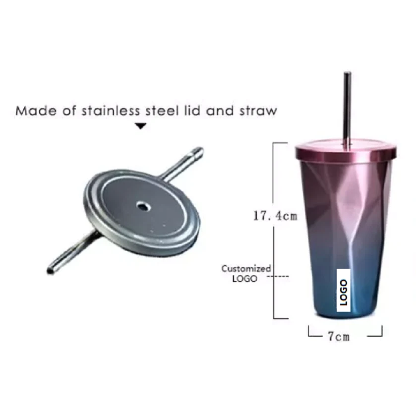 Stainless Steel Tumbler w/ SS Lid & Straw 15 oz 1