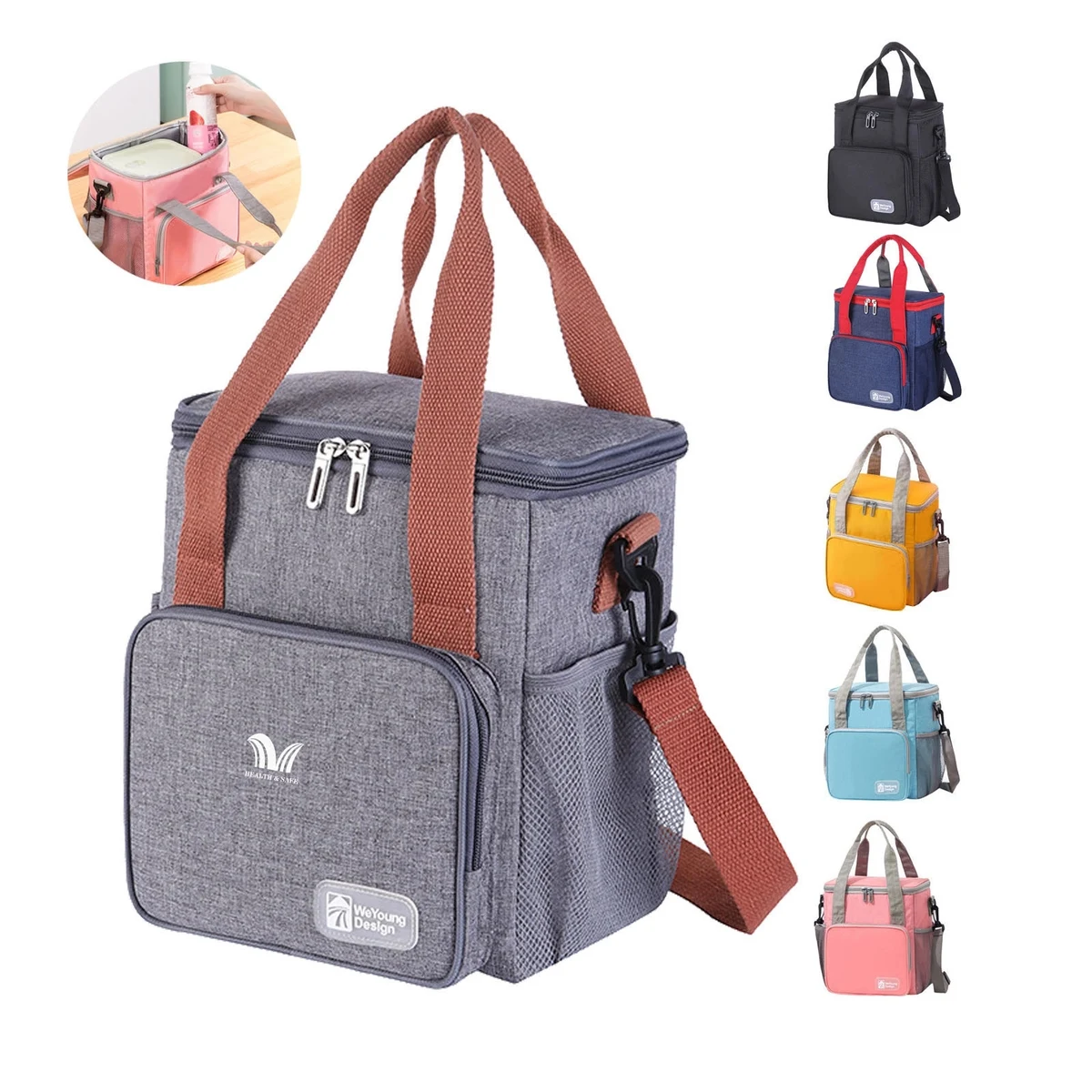 Portable Lnsulated Lunch Bag w/ Mesh Pocket 1