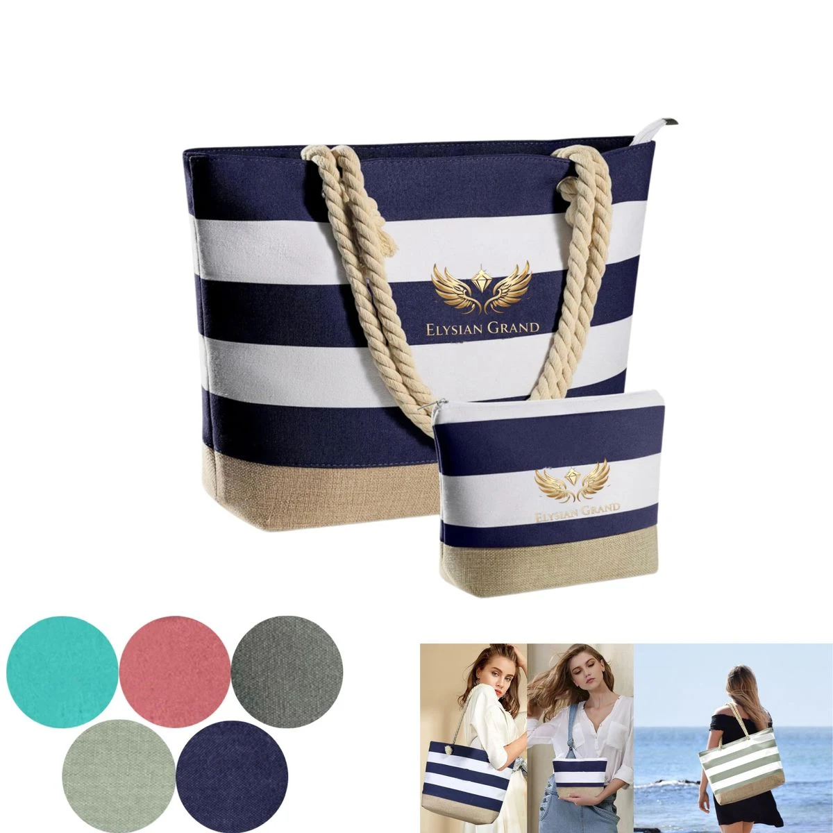 Beach Bag with Makeup Bag, custom tote bag with logo imprint 1