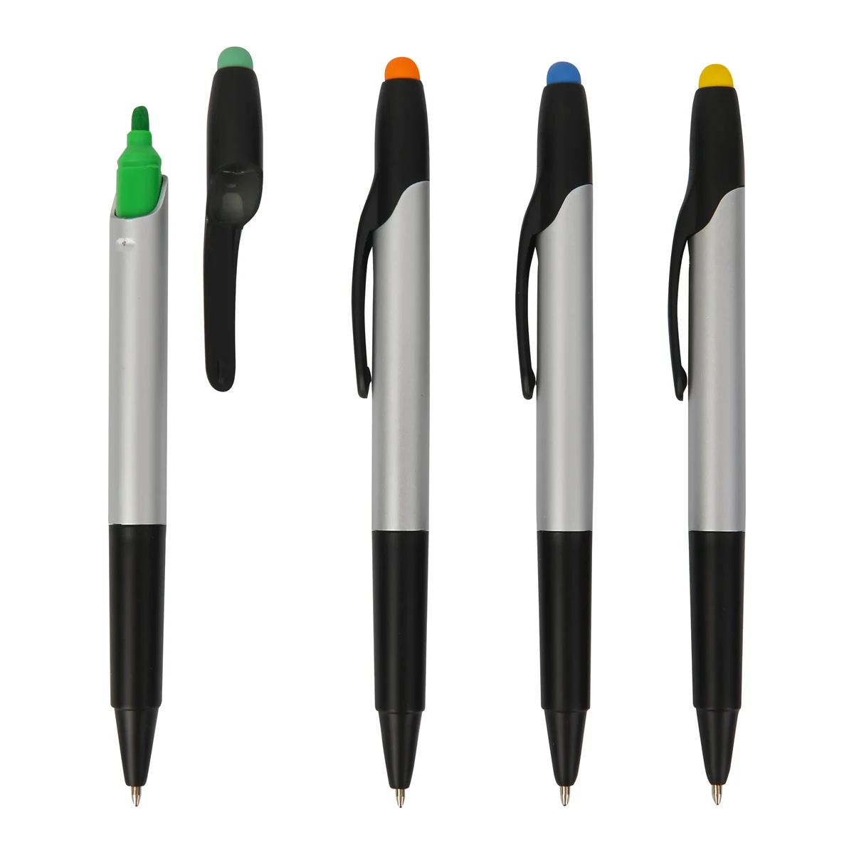 Highlighter With Ballpoint Pen and Stylus Cap 1