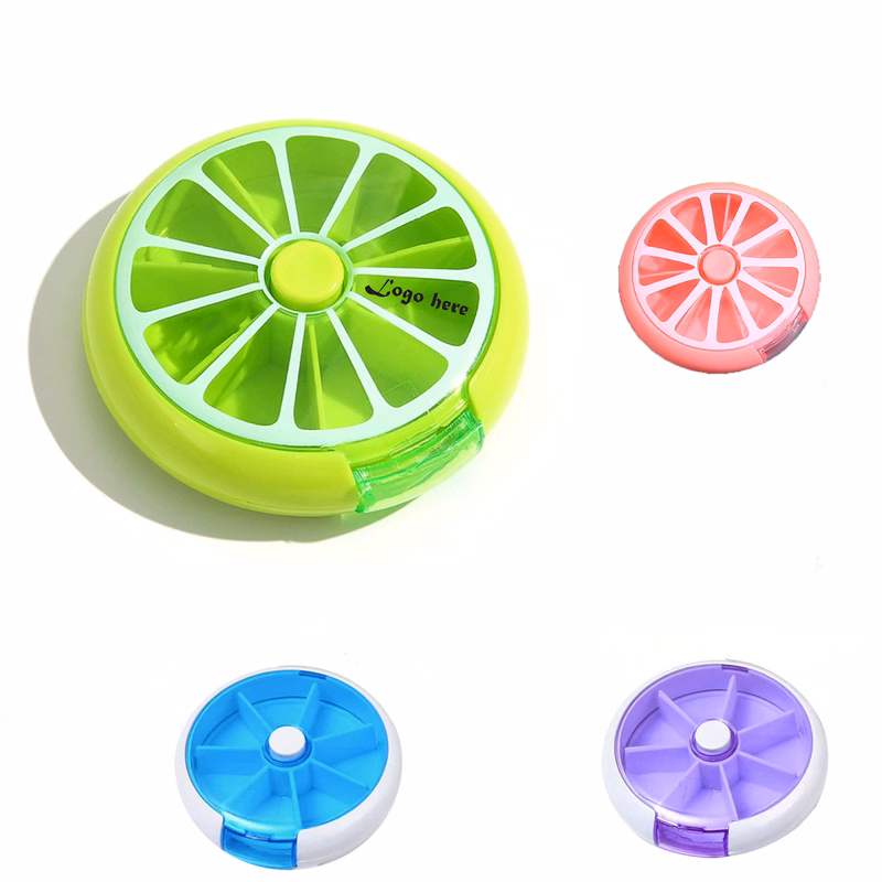 Portable Round 7 Compartments Rotary Mini Plastic Pill Box