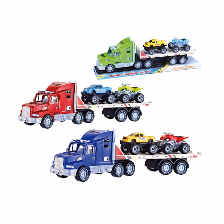 Friction Semi Truck Carriers with Vehicles Three Assorted - 16.15"