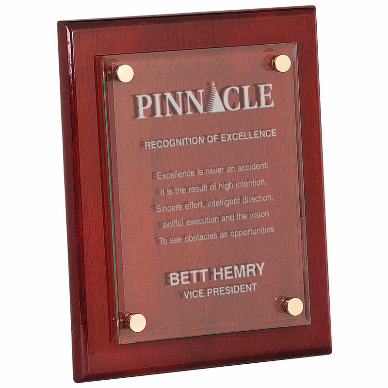 Piano Finish Floating Glass Plaque.  Will Hang Or Stand