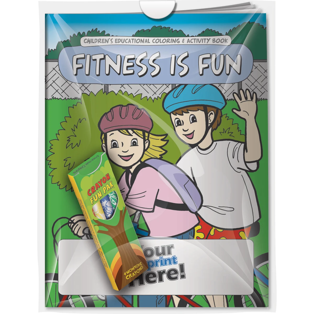 Combo Pack - CB1008 Coloring Book & 4-Pack of Crayons (Imprinted) in a Poly Bag 1